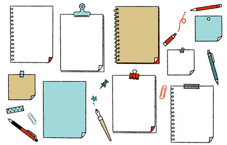 Cute hand-drawn notebook illustration set (colourful)のイラスト素材