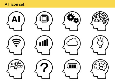 Artificial intelligence icon set (monochrome)のイラスト素材