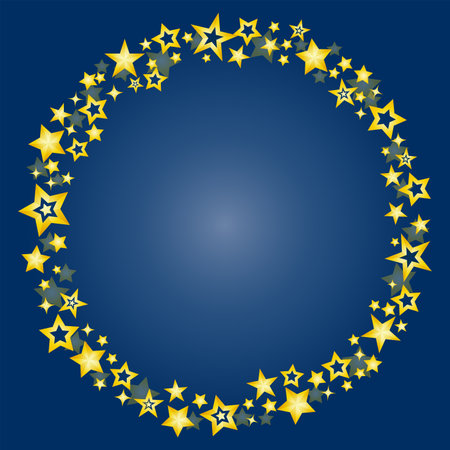 A round frame with various stars (Blue gradient background)のイラスト素材