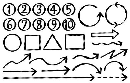 Monochrome handwritten arrows and numbers setのイラスト素材
