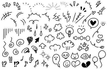 Handwritten emotional expression symbol icon set (monochrome)のイラスト素材