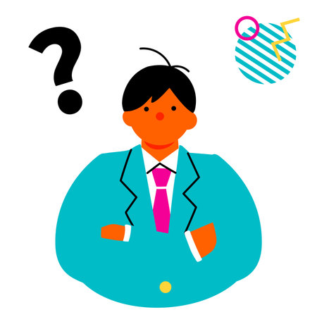 Pop and colorful illustration of a male student thinking with folded arms