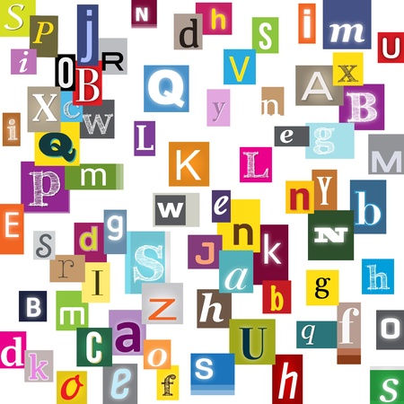 Digital Collage composed of letters on white background.のイラスト素材