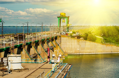 Hydroelectric power station, the river Dnepr, Dneprodzerzhinsk, Ukraineの写真素材