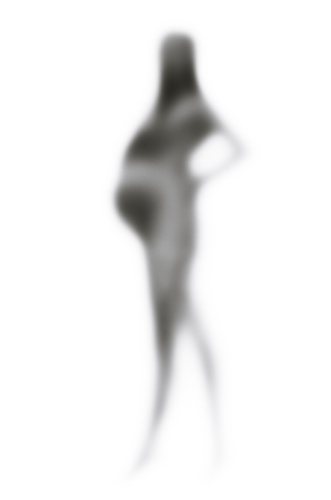 Black and white silhouette of a pregnant woman, standing isolated on white backgroundの写真素材