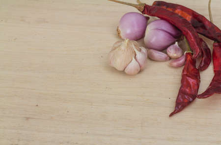 Thailand spices Red Hot Chili Peppers Onions and Garlicの写真素材