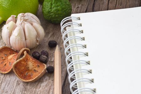 Thai food cooking ingredients on wood backgroundの写真素材