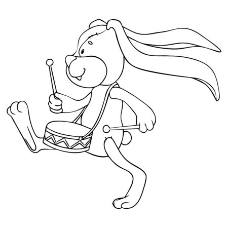 Soft toy rabbit marching with a drumのイラスト素材