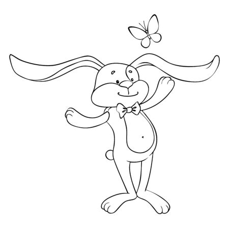 Soft toy rabbit catches a butterflyの写真素材