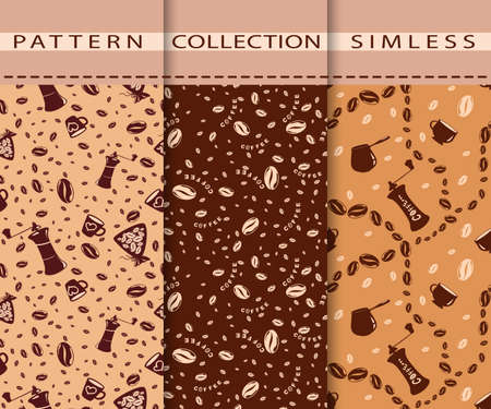 Seamless patterns of coffee beans, cups, coffee grinder, coffee maker.のイラスト素材