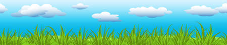 Clouds on blue sky with green grass.のイラスト素材