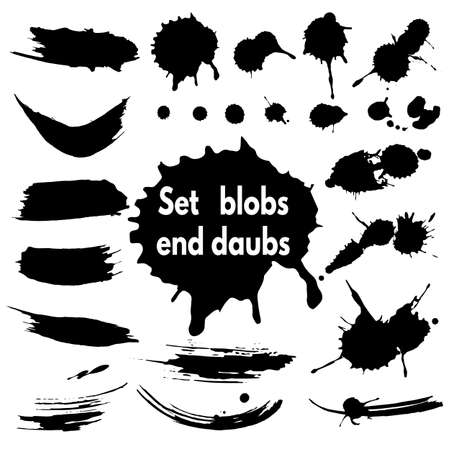 Set of black brush strokes and blots, elements on a white background for design.のイラスト素材