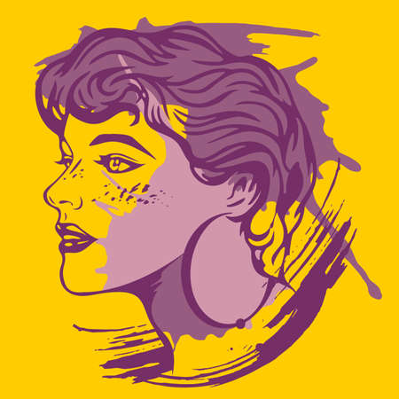 Stylized portrait of a young girl striving forward.The image is isolated from the background.のイラスト素材