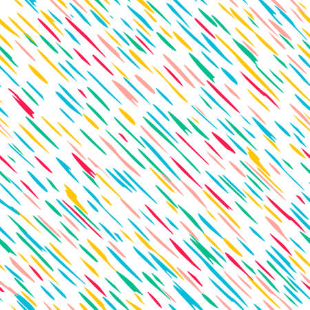 Seamless pattern, chaotic multicolored freehand lines, elongated spots on a white background.のイラスト素材