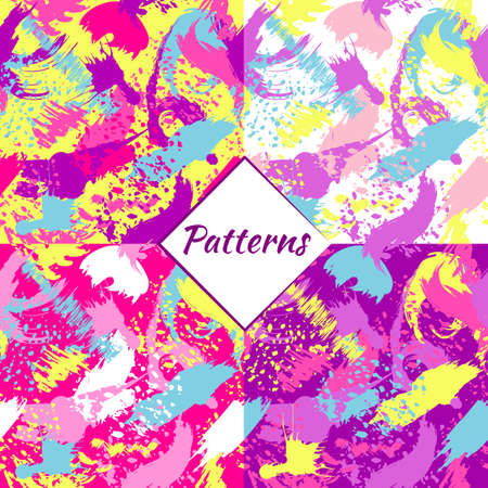 Simless pattern made from random lines, blots, and brush strokes. Random chaotic lines and spots.のイラスト素材