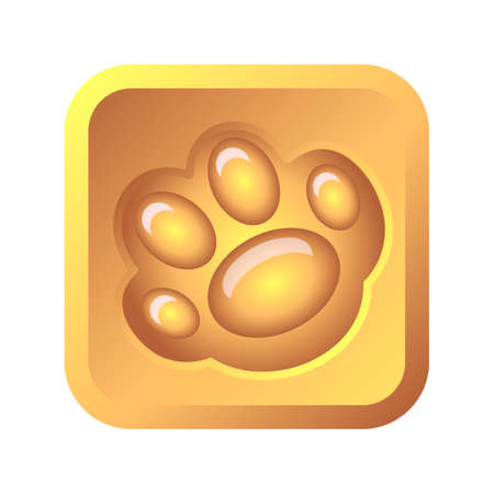 Footprint on a gold background. Gold paw icon on a white background. Element for creating a design.のイラスト素材