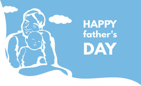 Greeting card, background, Happy Fathers Day. Illustration of a father holding a baby in his arms.のイラスト素材