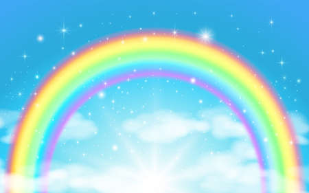 Fantasy background of magical sky, rainbow and sparkling stars.のイラスト素材