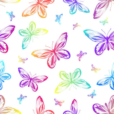 Seamless pattern with rainbow butterflies.のイラスト素材