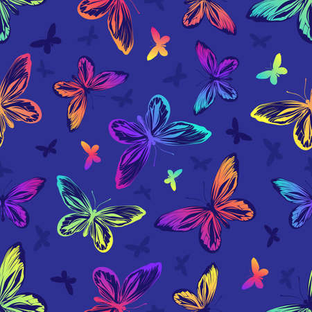 Seamless pattern with rainbow butterflies.のイラスト素材