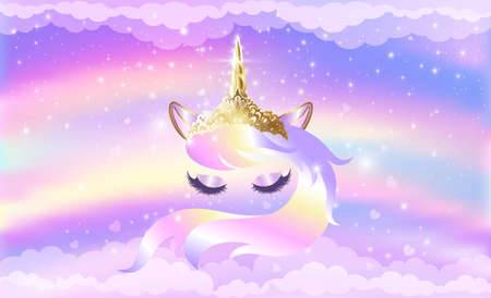 Face of a unicorn with closed eyes with stars.のイラスト素材