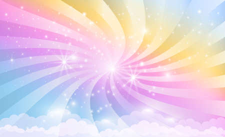 Background of pink magic rainbow sky with stars and spiral rays of light.のイラスト素材