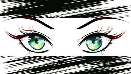 Green girl eyes in manga style. Vector image.のイラスト素材