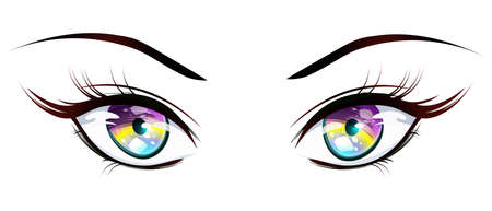 Girl eyes in manga style. Vector image of eyes and eyebrows, separated from background.のイラスト素材