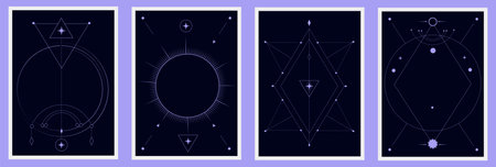 Reverse side of the divination card. Illustration of astrology, esotericism. Vector cover, postcard, poster. occult background.のイラスト素材