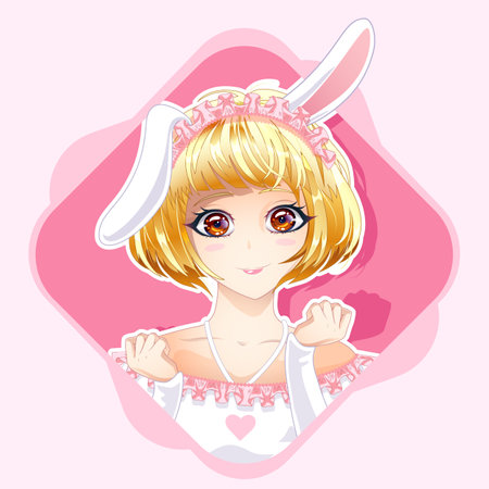 Cute portrait of a girl with bunny ears. Vector illustration in anime style.のイラスト素材
