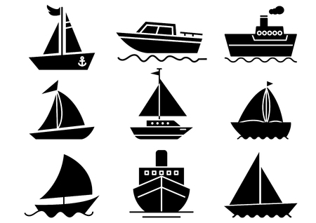 solid icons set, transportation, Boat, vector illustrationsのイラスト素材