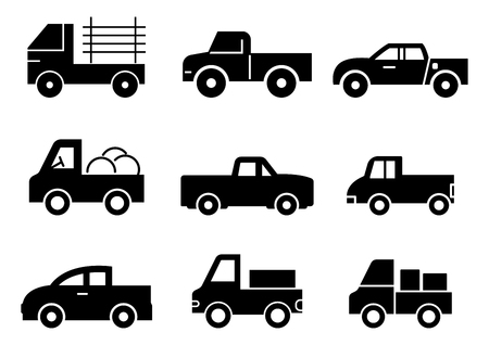 solid icons set, transportation, Pickup truck, vector illustrationsのイラスト素材