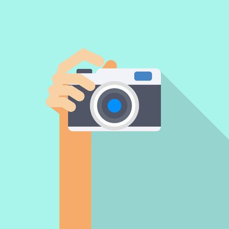 Hand Holding Photo Camera Photography Flat Design,Vector Illustrationのイラスト素材