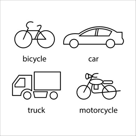 thin line icons set,transportation,Car,Truck,Bicycle,Motorcycle,vector illustrationsのイラスト素材