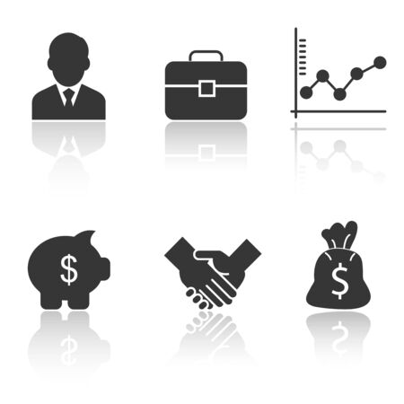 solid icons for Briefcase,handshake,businessman,money bag,Piggy bank,business graph,shadow,vector illustrationsのイラスト素材