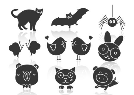 Vector illustration of solid icons for animalsのイラスト素材