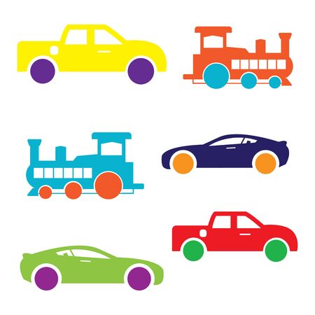 flat icons,car,train,pickup truck,transportation,vector illustrationsのイラスト素材