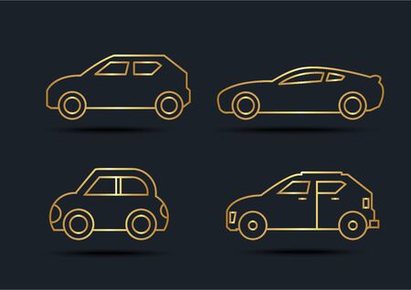 Car side view sets,transportation,Gold color,vector illustrationsのイラスト素材