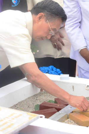 Nakorn Sri Thammarat,Thailand,May 5,2012:Chuan Leekpai,former minister of Thailand,presided over the groundbreaking ceremony for the building after 96 years Thung Song Hospital.のeditorial素材