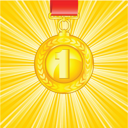 The golden medal on shiny beautiful backgroundのイラスト素材