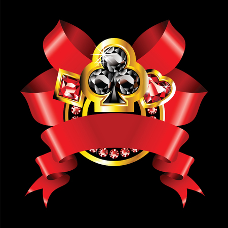 luxury golden casino badge with red ribbonsのイラスト素材