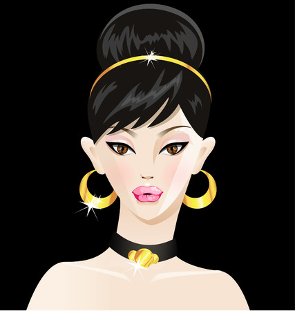 Black hair beautiful young womanのイラスト素材