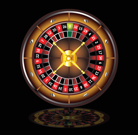 brown roulette wheel isolated over black backgroundのイラスト素材
