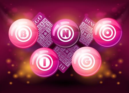 Bingo balls on pink shiny backgroundのイラスト素材