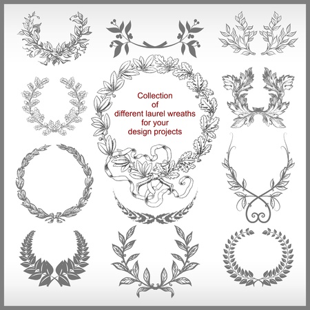 vector set of laurel wreaths isolatedのイラスト素材