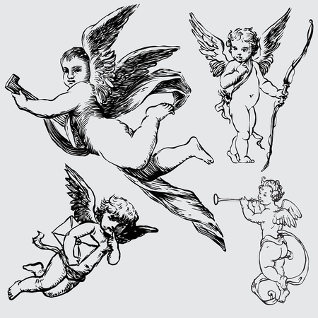 set of various angels or cupids. isolatedのイラスト素材