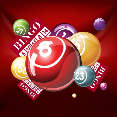 Bingo or lottry balls and cards on green backgroundのイラスト素材