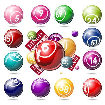 Bingo or lottery balls and cards. Isolated on white backgroundのイラスト素材