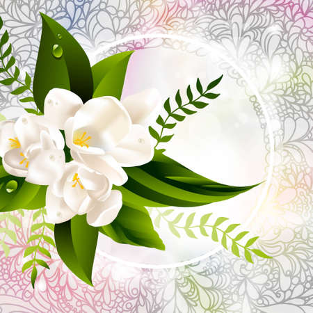 Vector fresh green abstract spring background with flowers のイラスト素材