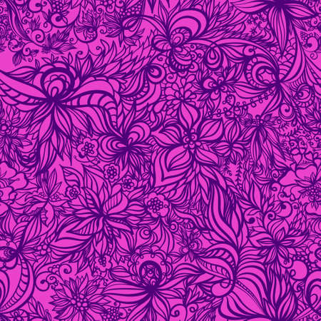 beautiful vector floral  hand drawn seamless pattern with swirls and flowers.のイラスト素材
